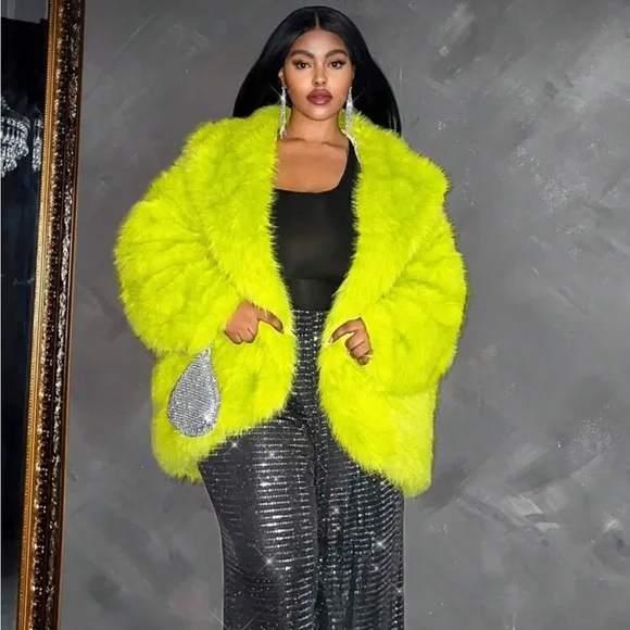 Neon Faux Fur Coat - Picture 4 of 4